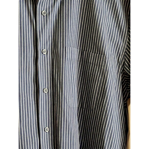 Men’s L’Homme Navy Blue and Gray Striped Dress Shirt 16-161/2 Cotton Honduras LG - Picture 5 of 7